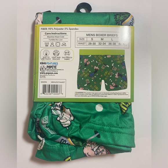 POPEYE NWT Large Men's Boxer Brief - Green - Picture 2 of 2